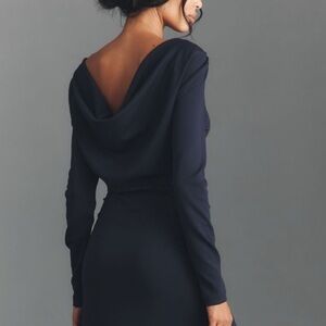 🟤NWT ANTHROPOLOGIE Long-Sleeve Cowl-Back
Maxi Dress in Navy LARGE